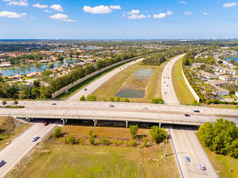 Arial view of highway I-75 through Naples, Florida.