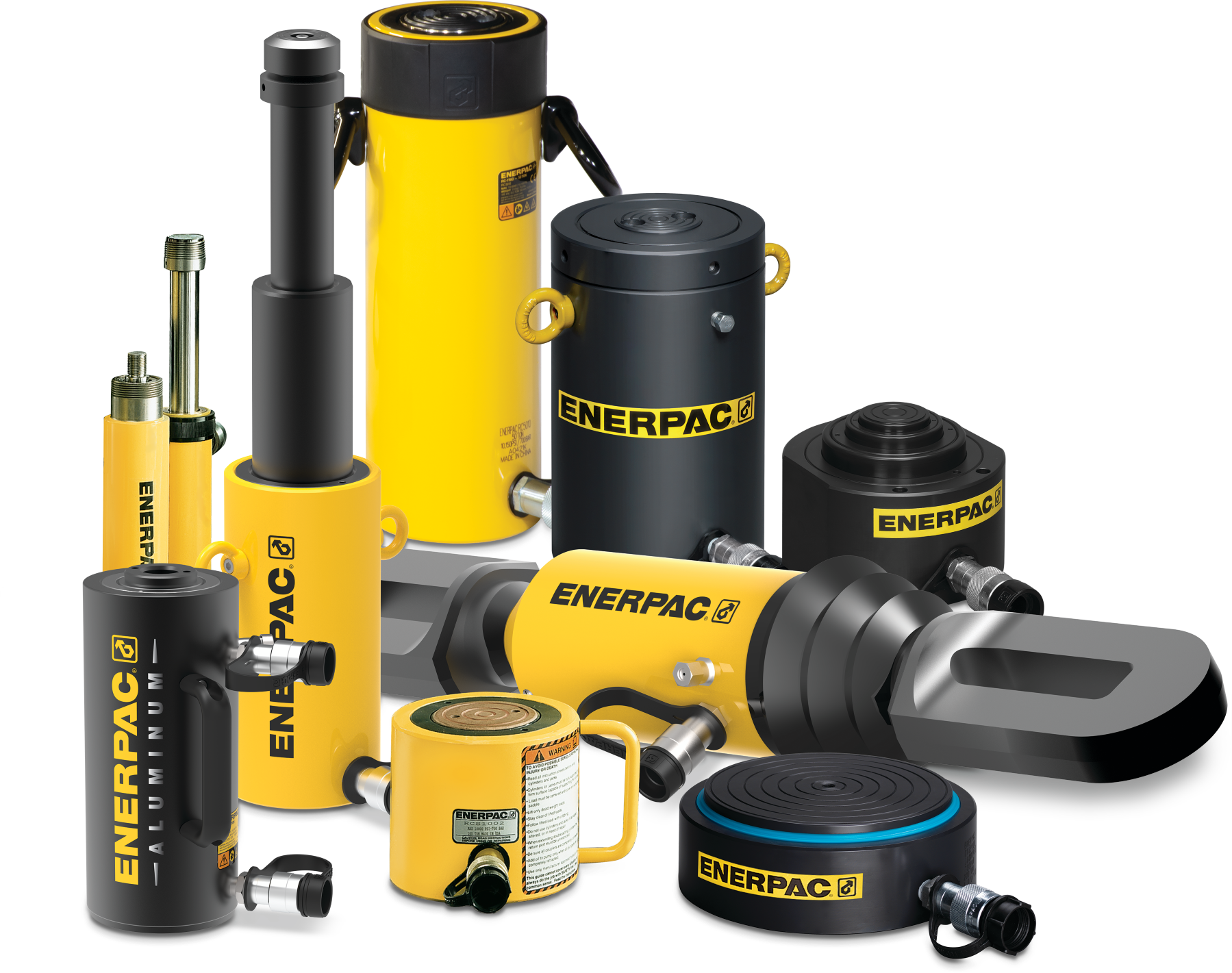Grouping of assorted cylinders by Enerpac.