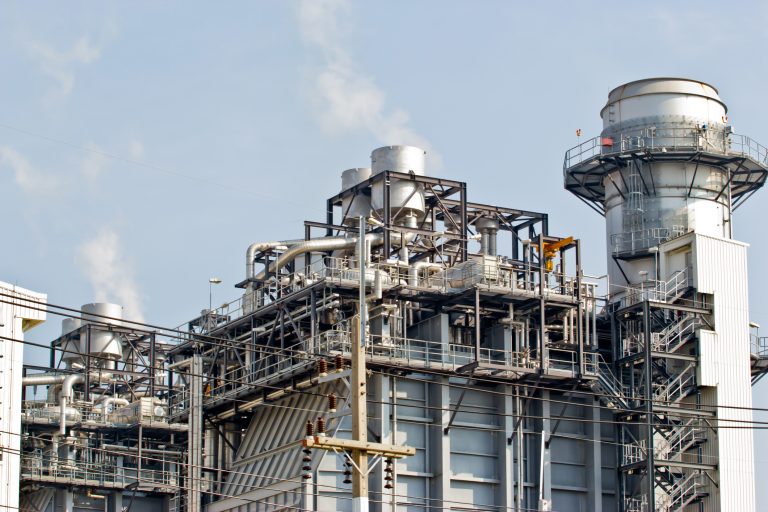 Exterior of a natural gas combined cycle power plant.