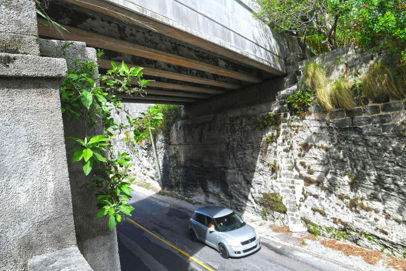 A photograph of the 50-year-old Glebe Road overpass bridge in Bermuda.